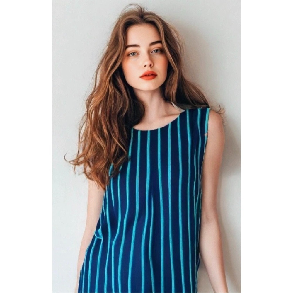 Nordstrom Halogen Stripe Dress Size XS Blue Shift Sleeveless Round Neck NWT